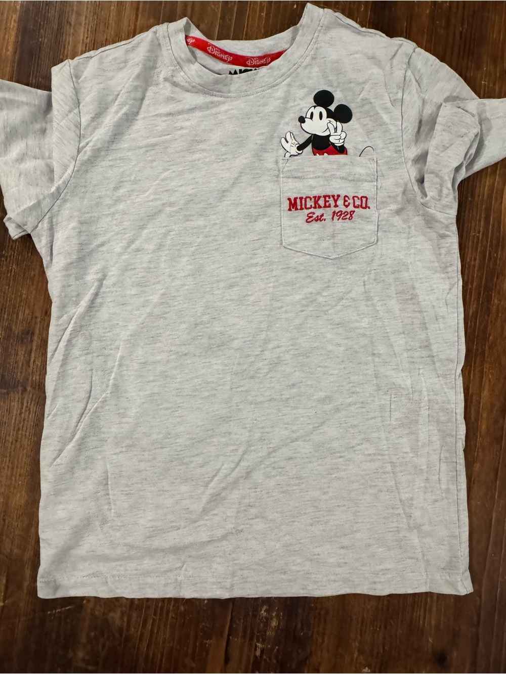 Disney Mickey Mouse Pocket Tee - Light Heather Gray & Red